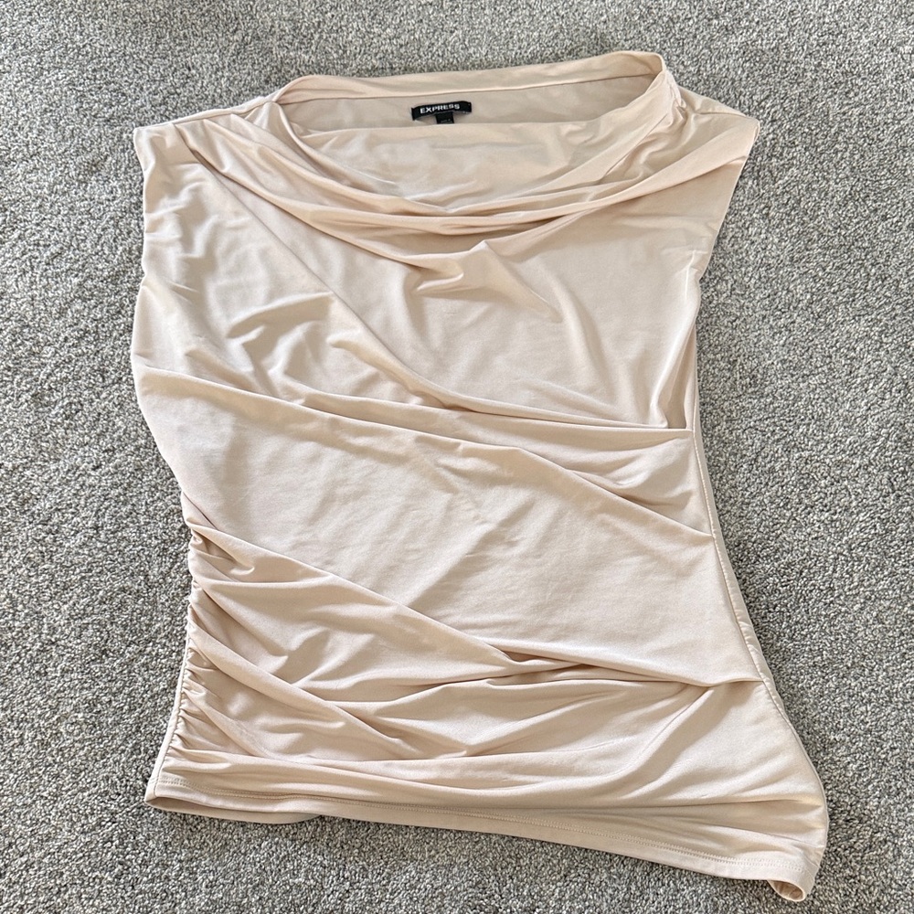 Express Light Pink Draped Sleeveless Blouse